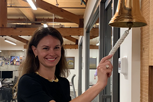 Founder & CEO, Rebecca Corbin ringing the Corbin Bell at the Farmington, CT Headquarters