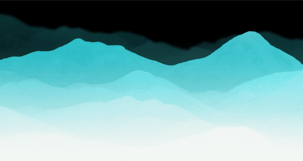 Decorative: Teal mountains with various shades to give the perception of depth on the page - mobile